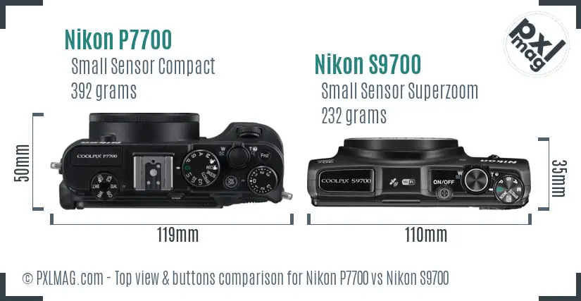 Nikon P7700 vs Nikon S9700 top view buttons comparison