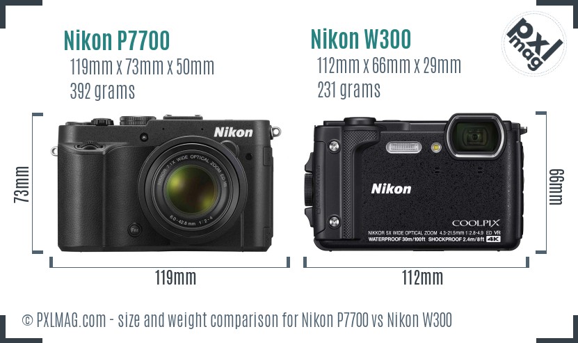 Nikon P7700 vs Nikon W300 size comparison Nikon P7700 vs Nikon W300 size comparison