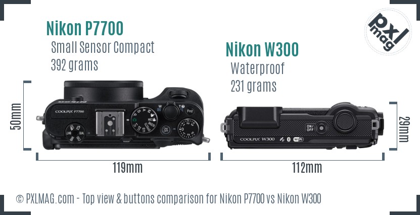 Nikon P7700 vs Nikon W300 top view buttons comparison