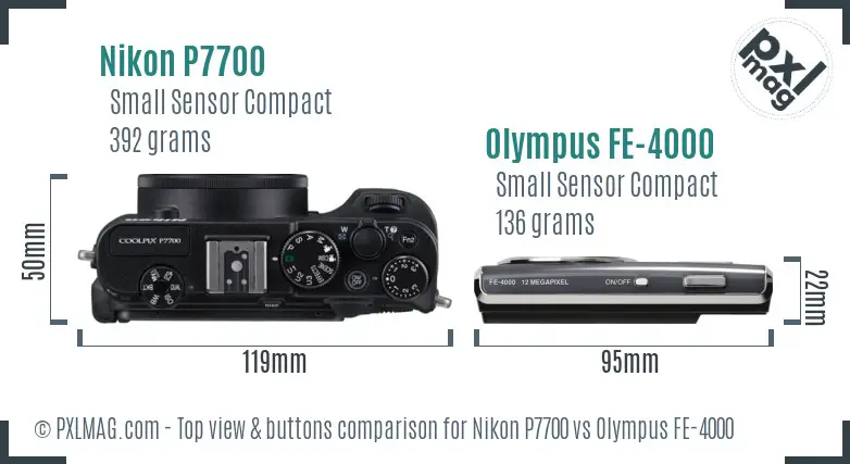 Nikon P7700 vs Olympus FE-4000 top view buttons comparison