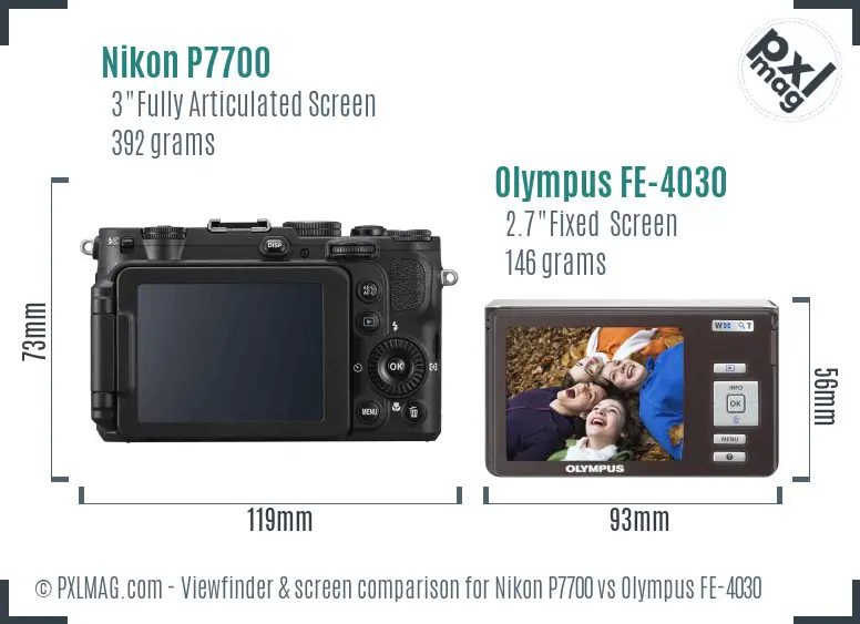 Nikon P7700 vs Olympus FE-4030 Screen and Viewfinder comparison