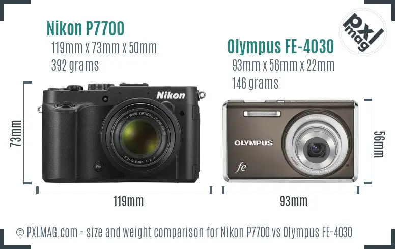 Nikon P7700 vs Olympus FE-4030 size comparison