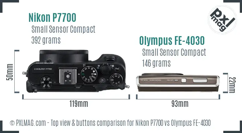 Nikon P7700 vs Olympus FE-4030 top view buttons comparison
