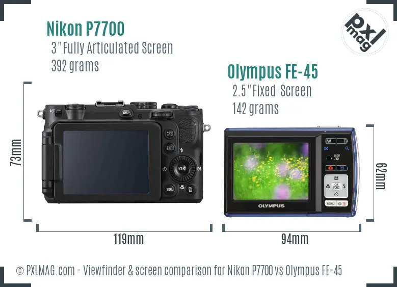 Nikon P7700 vs Olympus FE-45 Screen and Viewfinder comparison