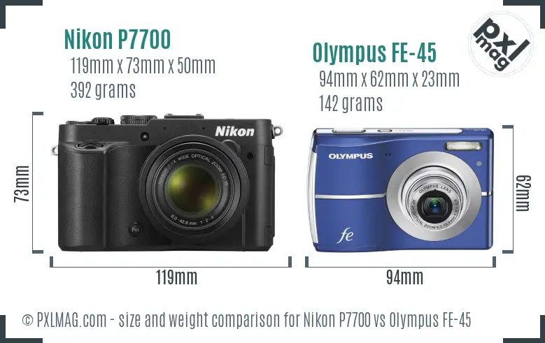 Nikon P7700 vs Olympus FE-45 size comparison