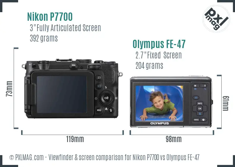 Nikon P7700 vs Olympus FE-47 Screen and Viewfinder comparison
