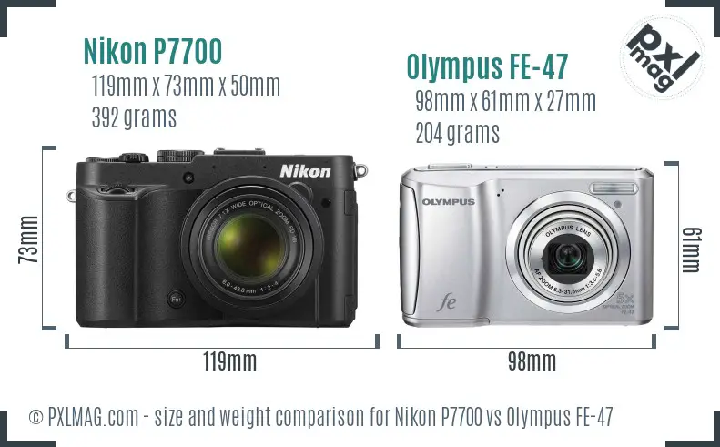 Nikon P7700 vs Olympus FE-47 size comparison