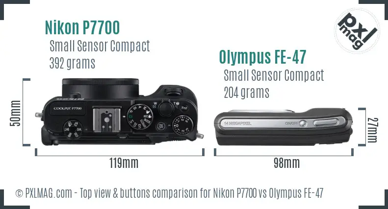 Nikon P7700 vs Olympus FE-47 top view buttons comparison