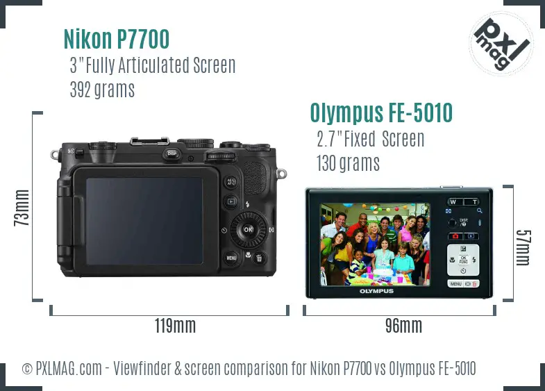 Nikon P7700 vs Olympus FE-5010 Screen and Viewfinder comparison