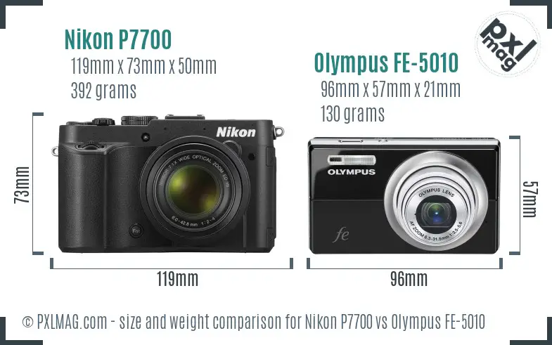 Nikon P7700 vs Olympus FE-5010 size comparison