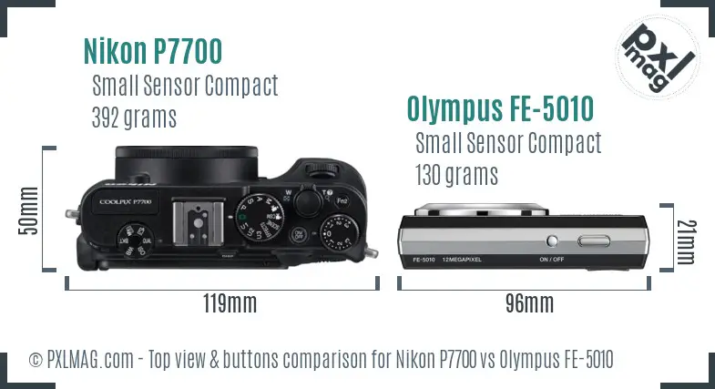 Nikon P7700 vs Olympus FE-5010 top view buttons comparison