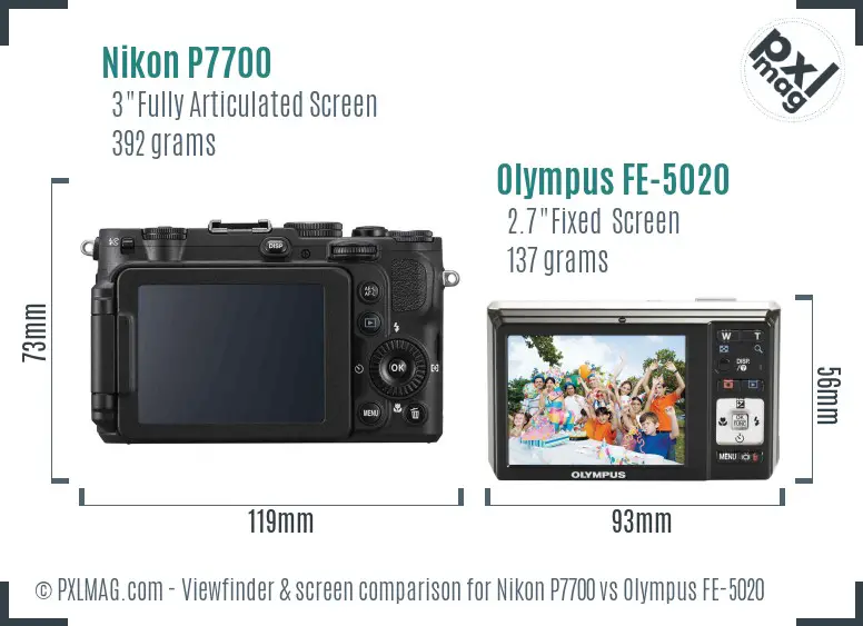 Nikon P7700 vs Olympus FE-5020 Screen and Viewfinder comparison