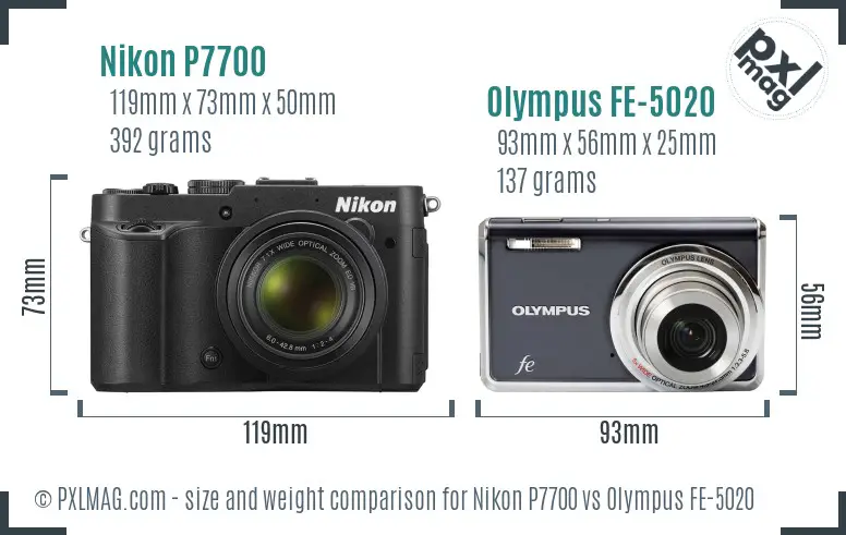 Nikon P7700 vs Olympus FE-5020 size comparison