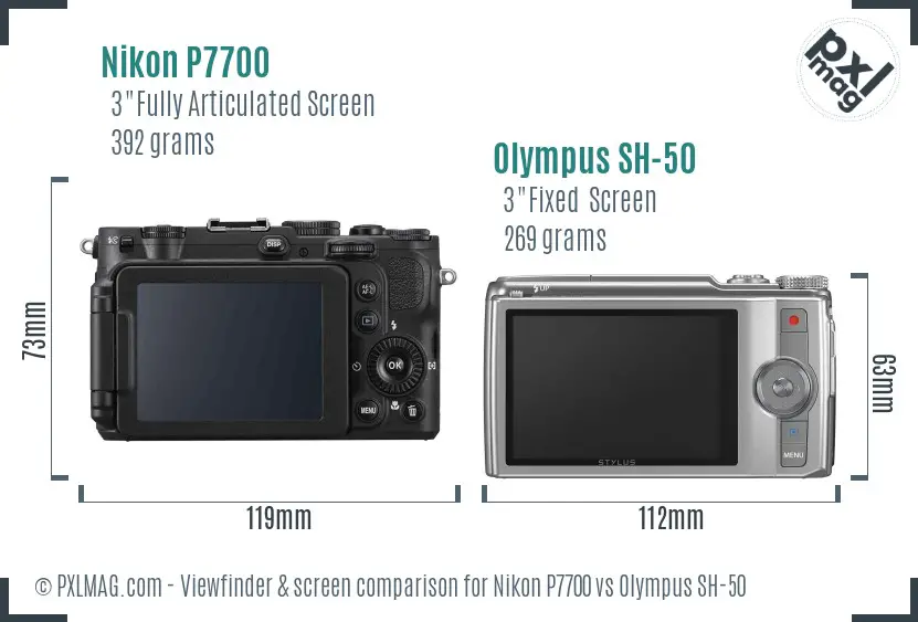 Nikon P7700 vs Olympus SH-50 Screen and Viewfinder comparison