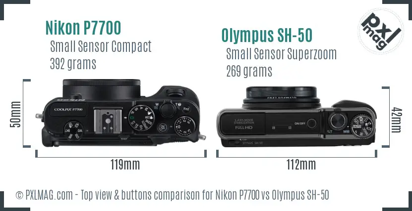 Nikon P7700 vs Olympus SH-50 top view buttons comparison