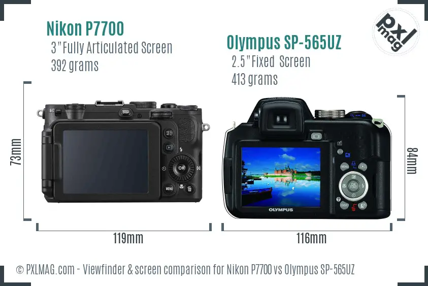 Nikon P7700 vs Olympus SP-565UZ Screen and Viewfinder comparison