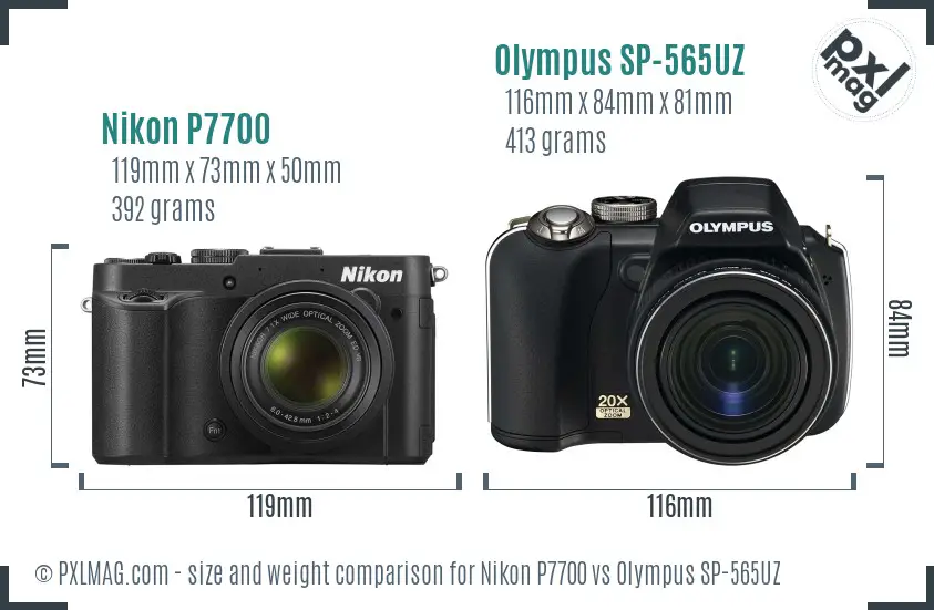 Nikon P7700 vs Olympus SP-565UZ size comparison