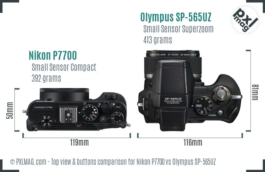 Nikon P7700 vs Olympus SP-565UZ top view buttons comparison