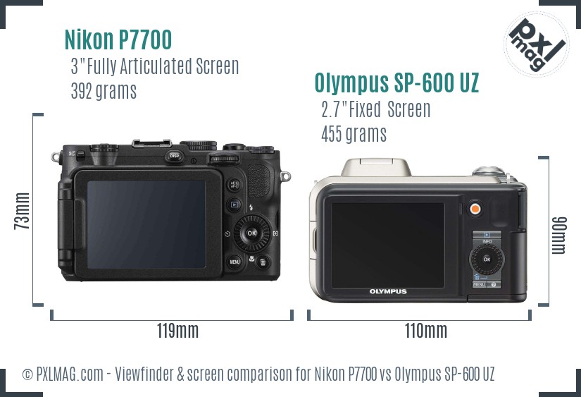 Nikon P7700 vs Olympus SP-600 UZ Screen and Viewfinder comparison