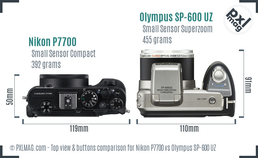 Nikon P7700 vs Olympus SP-600 UZ top view buttons comparison