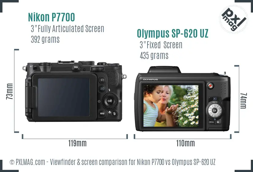 Nikon P7700 vs Olympus SP-620 UZ Screen and Viewfinder comparison