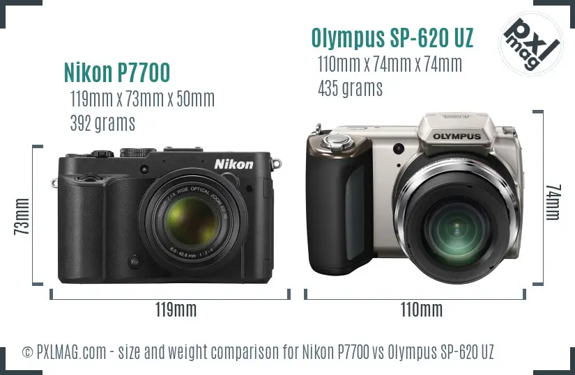 Nikon P7700 vs Olympus SP-620 UZ size comparison
