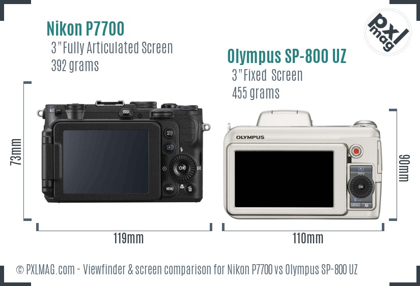Nikon P7700 vs Olympus SP-800 UZ Screen and Viewfinder comparison