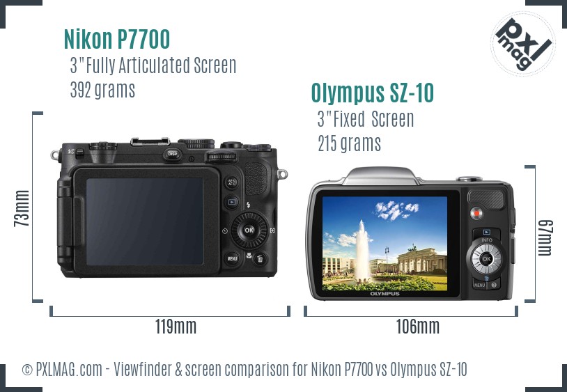Nikon P7700 vs Olympus SZ-10 Screen and Viewfinder comparison