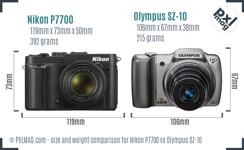 Nikon P7700 vs Olympus SZ-10 size comparison Nikon P7700 vs Olympus SZ-10 size comparison