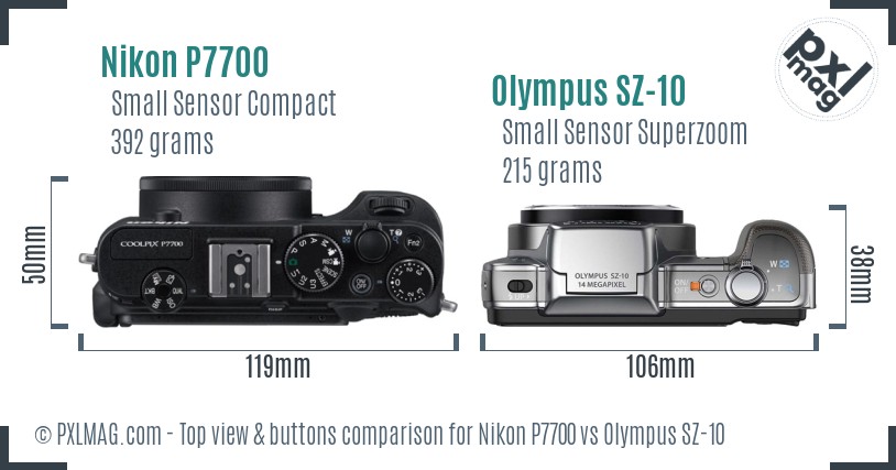 Nikon P7700 vs Olympus SZ-10 top view buttons comparison