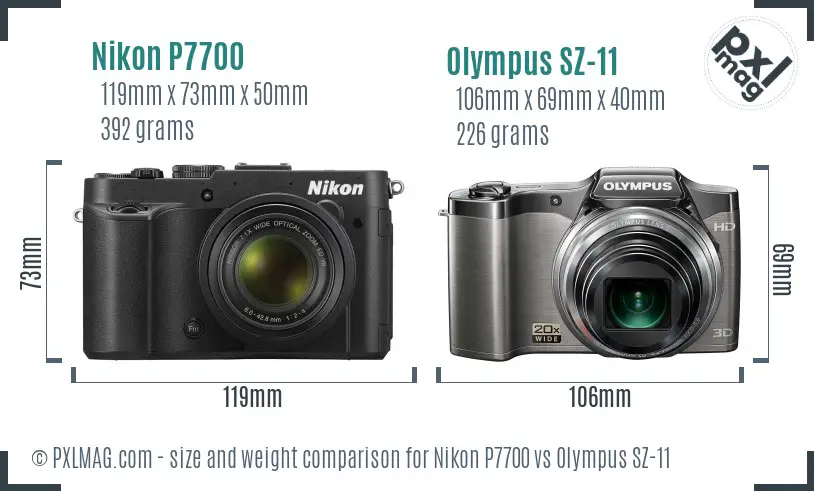 Nikon P7700 vs Olympus SZ-11 size comparison Nikon P7700 vs Olympus SZ-11 size comparison