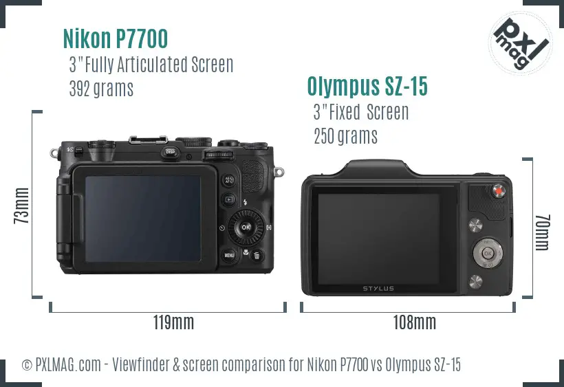 Nikon P7700 vs Olympus SZ-15 Screen and Viewfinder comparison