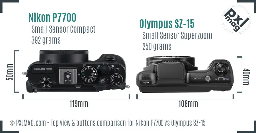 Nikon P7700 vs Olympus SZ-15 top view buttons comparison
