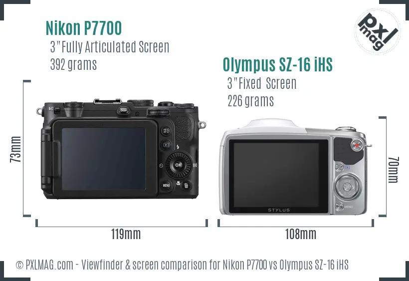 Nikon P7700 vs Olympus SZ-16 iHS Screen and Viewfinder comparison