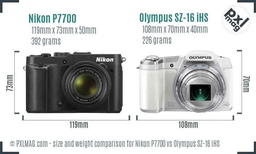 Nikon P7700 vs Olympus SZ-16 iHS size comparison
