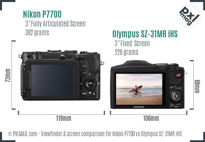 Nikon P7700 vs Olympus SZ-31MR iHS Screen and Viewfinder comparison