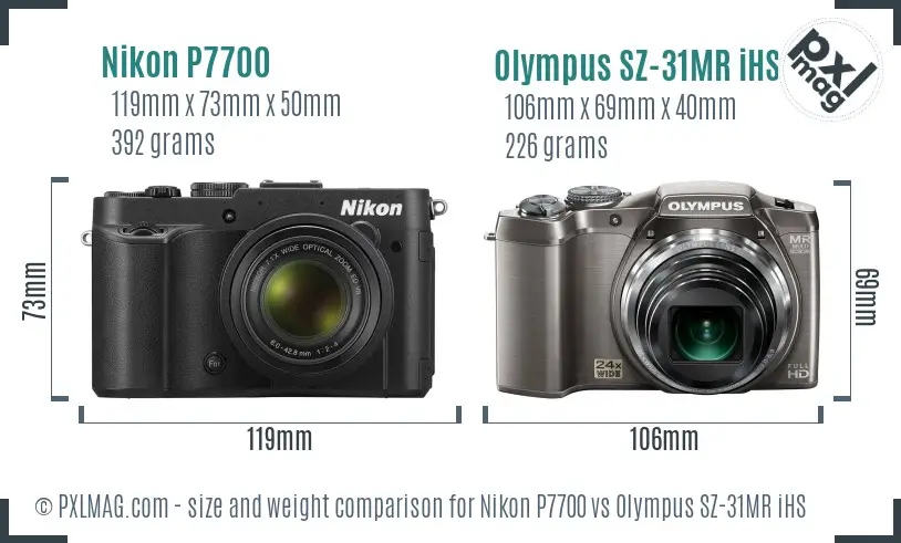 Nikon P7700 vs Olympus SZ-31MR iHS size comparison