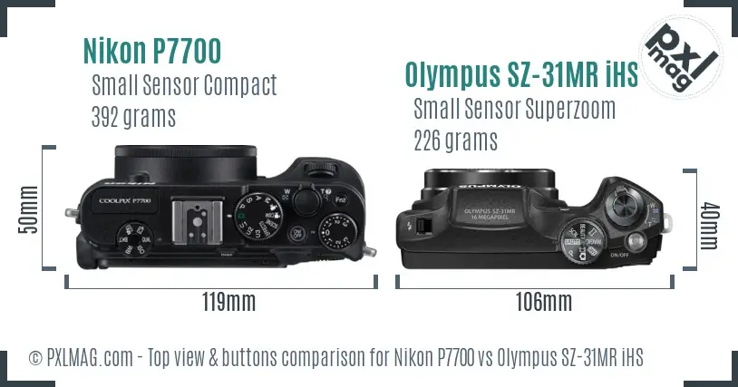 Nikon P7700 vs Olympus SZ-31MR iHS top view buttons comparison