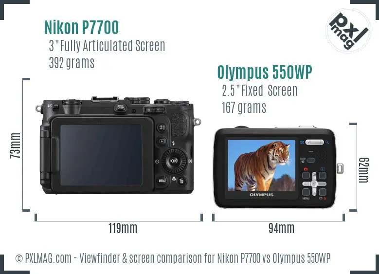 Nikon P7700 vs Olympus 550WP Screen and Viewfinder comparison
