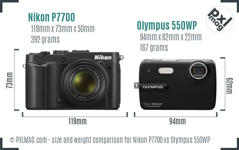 Nikon P7700 vs Olympus 550WP size comparison