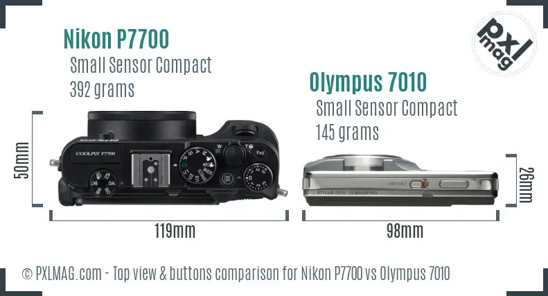 Nikon P7700 vs Olympus 7010 top view buttons comparison