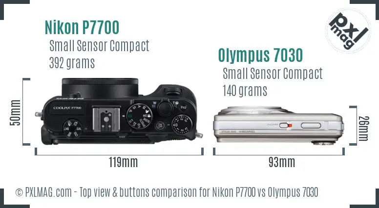 Nikon P7700 vs Olympus 7030 top view buttons comparison