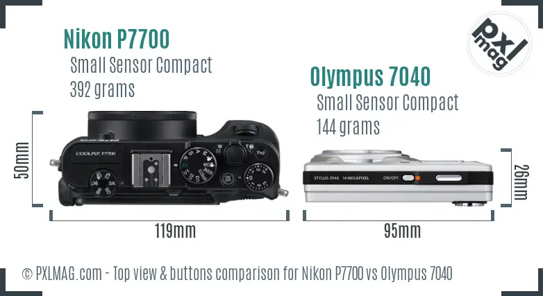 Nikon P7700 vs Olympus 7040 top view buttons comparison