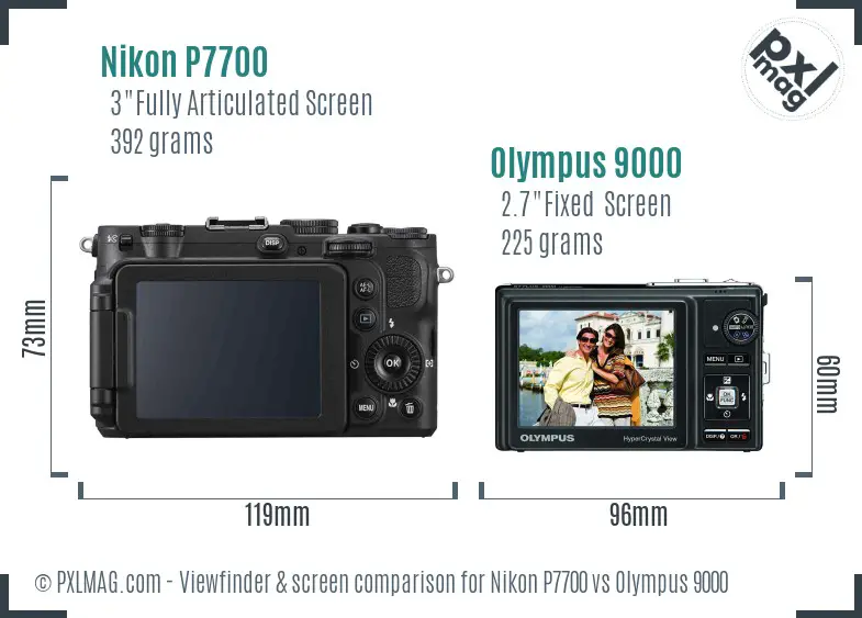 Nikon P7700 vs Olympus 9000 Screen and Viewfinder comparison