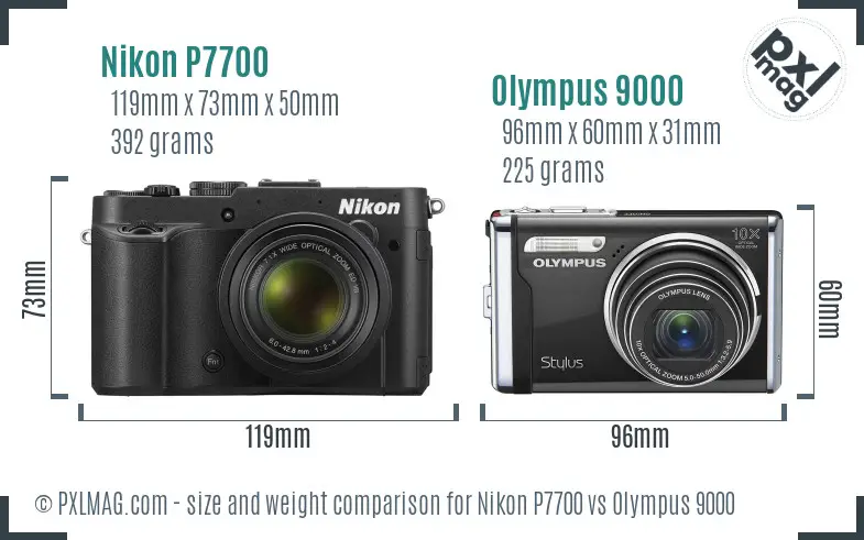 Nikon P7700 vs Olympus 9000 size comparison