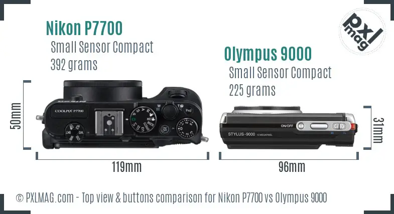 Nikon P7700 vs Olympus 9000 top view buttons comparison