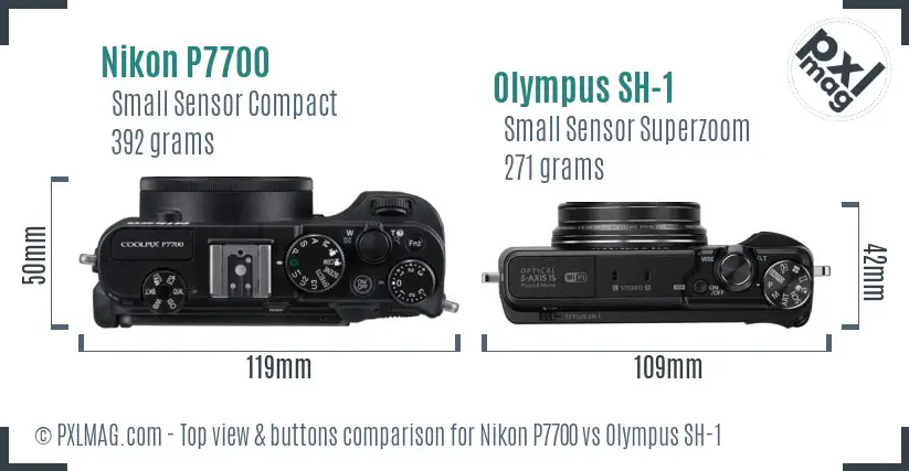 Nikon P7700 vs Olympus SH-1 top view buttons comparison Nikon P7700 vs Olympus SH-1 top view buttons comparison