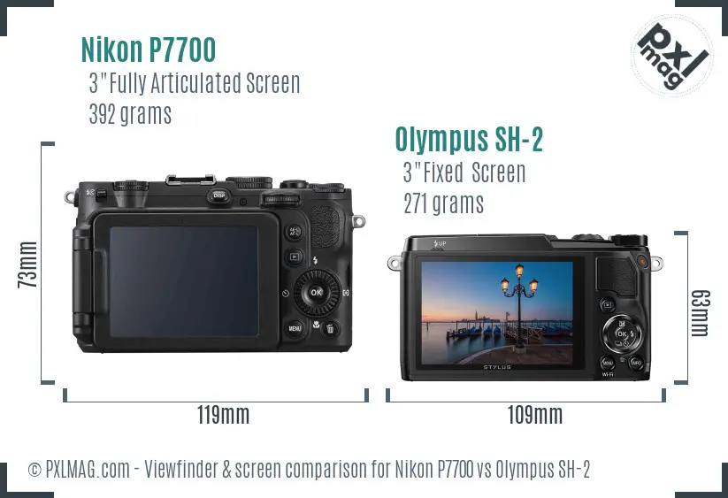Nikon P7700 vs Olympus SH-2 Screen and Viewfinder comparison