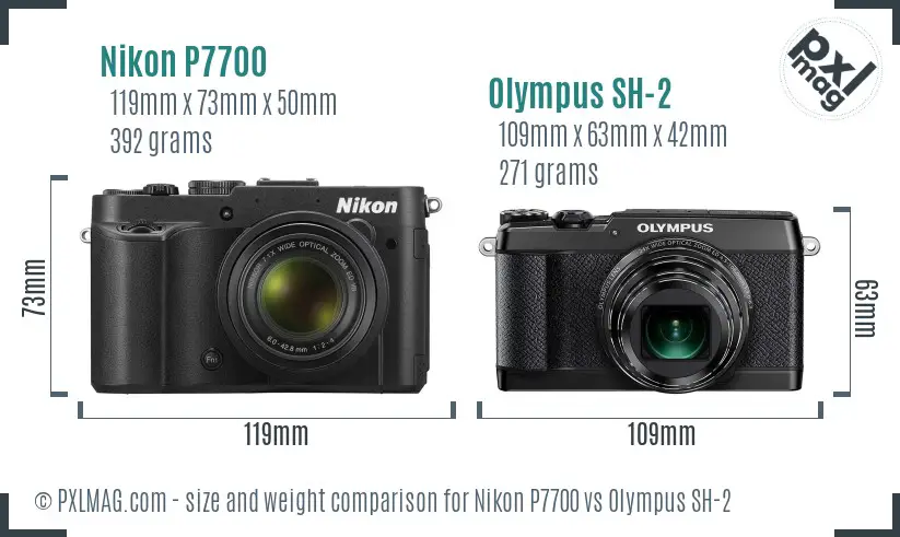 Nikon P7700 vs Olympus SH-2 size comparison
