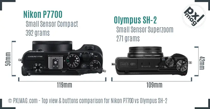 Nikon P7700 vs Olympus SH-2 top view buttons comparison